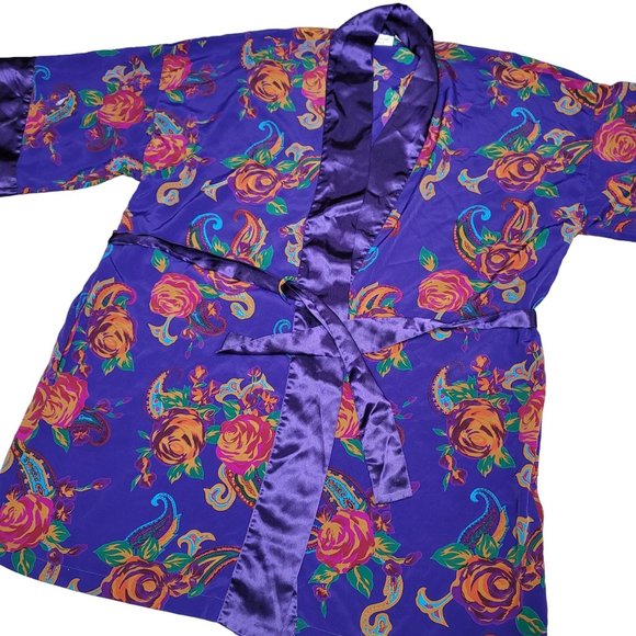 Victorias secret gold label silky purple polyester floral robe one size fit all - Picture 3 of 6